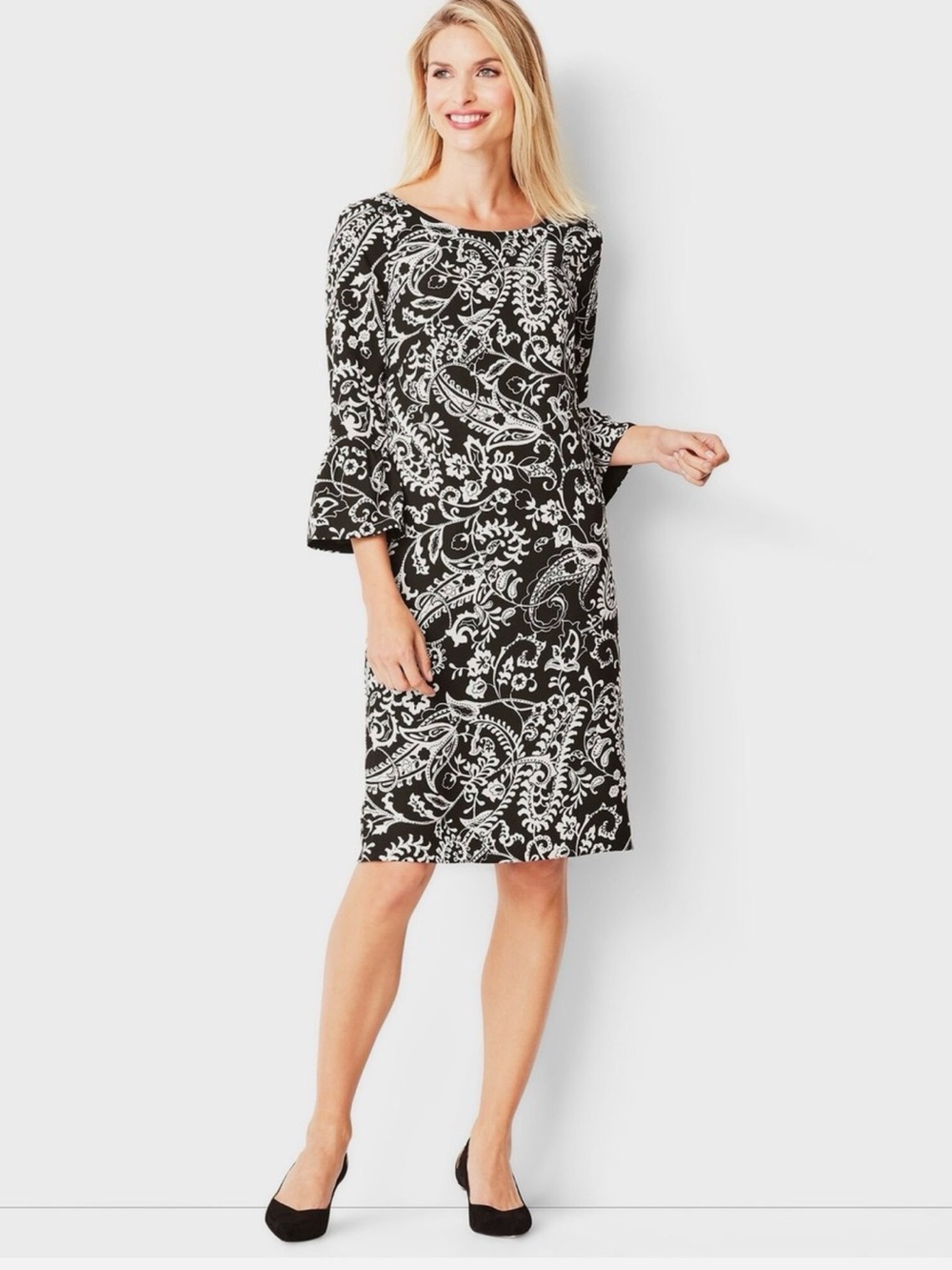 Talbots Black and White Paisley Midi Dress